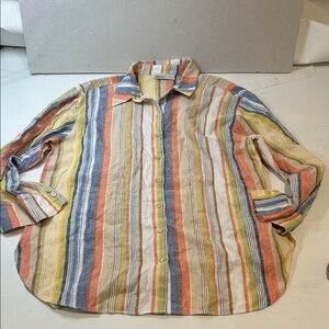 Multicolor Striped Linen Button Down Shirt